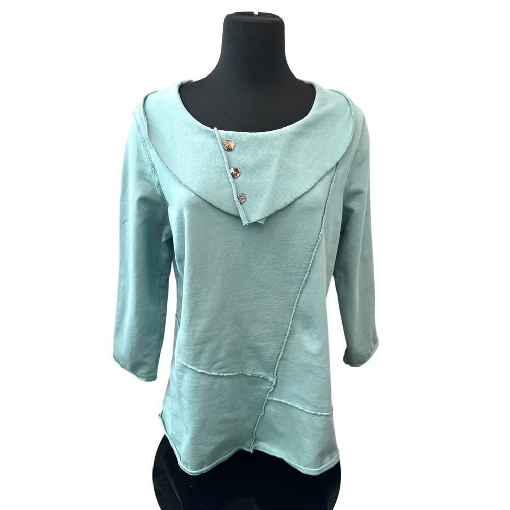 CMC Color Me Cotton Aqua Blue Sweatshirt Tunic Artsy Coastal Grandma XL - Picture 3 of 9